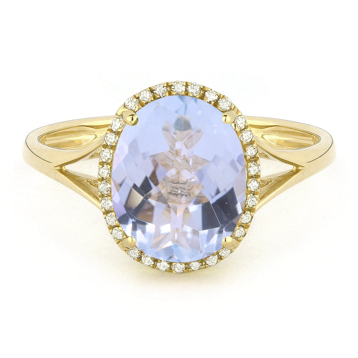 Beautiful Hand Crafted 14K Yellow Gold 8x10MM Aquamarine And Diamond Essentials Collection Ring