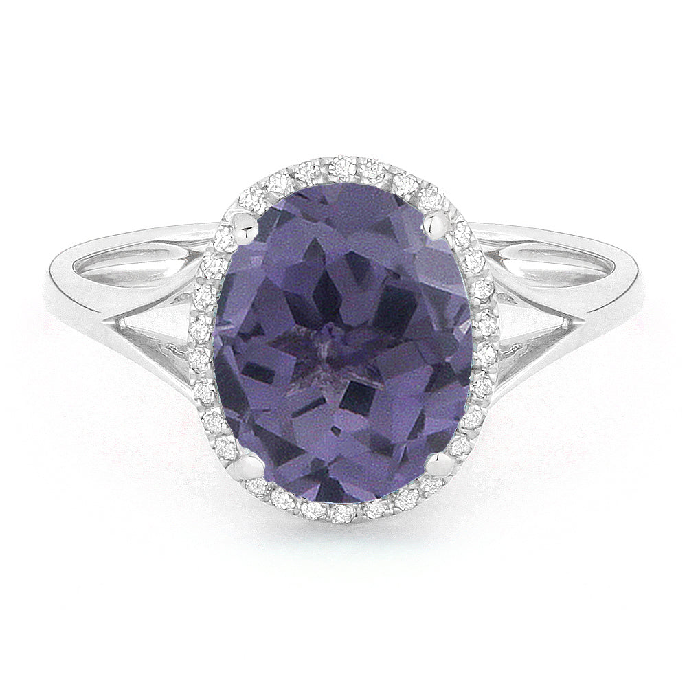Beautiful Hand Crafted 14K White Gold 8x10MM Created Alexandrite And Diamond Essentials Collection Ring