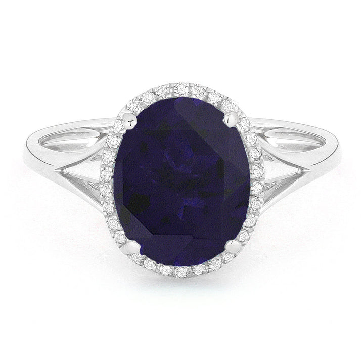 Beautiful Hand Crafted 14K White Gold 8x10MM Created Sapphire And Diamond Essentials Collection Ring