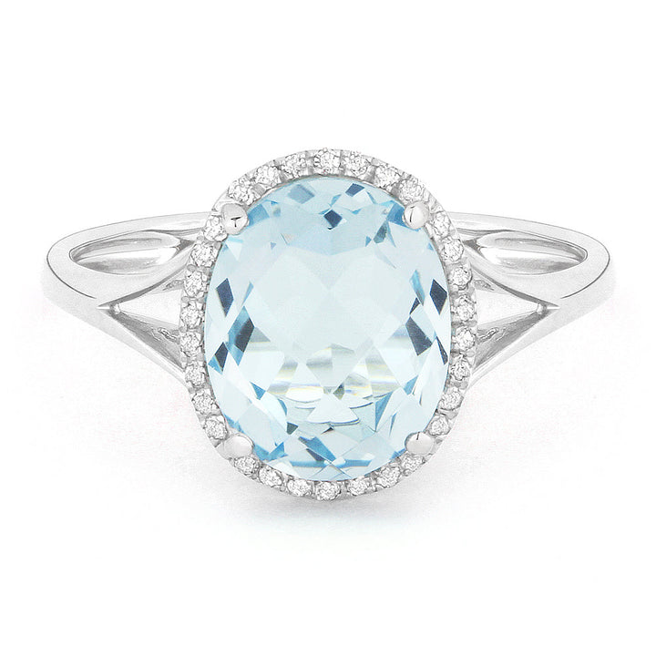 Beautiful Hand Crafted 14K White Gold 8x10MM Blue Topaz And Diamond Essentials Collection Ring