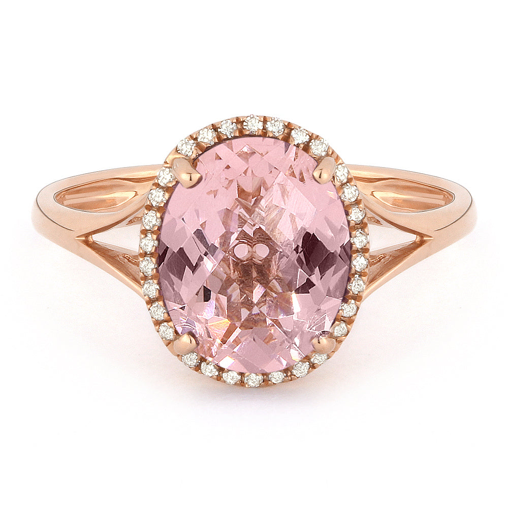 Beautiful Hand Crafted 14K Rose Gold 8x10MM Created Morganite And Diamond Essentials Collection Ring