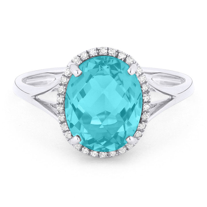 Beautiful Hand Crafted 14K White Gold 8x10MM Created Tourmaline Paraiba And Diamond Essentials Collection Ring