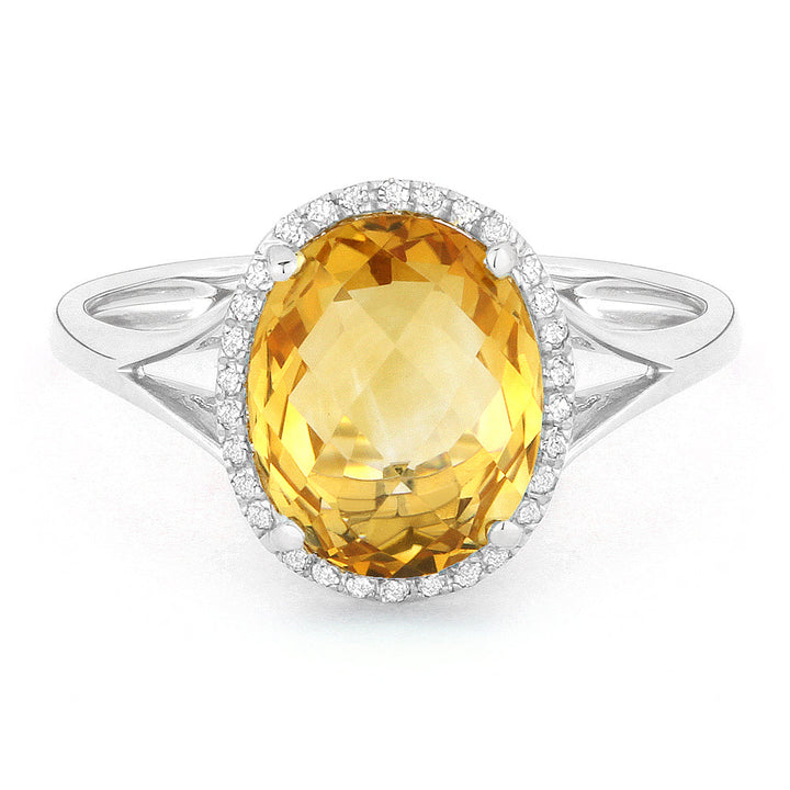Beautiful Hand Crafted 14K White Gold 8x10MM Citrine And Diamond Essentials Collection Ring