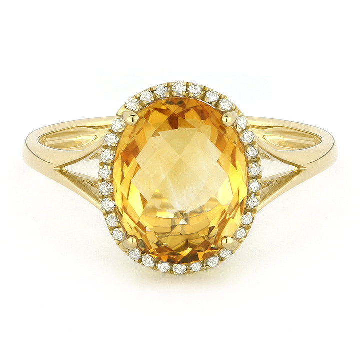 Beautiful Hand Crafted 14K Yellow Gold 8x10MM Citrine And Diamond Essentials Collection Ring