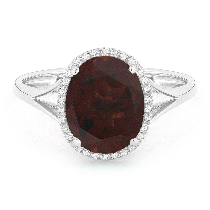 Beautiful Hand Crafted 14K White Gold 8x10MM Garnet And Diamond Essentials Collection Ring