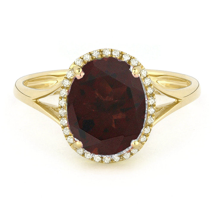 Beautiful Hand Crafted 14K Yellow Gold 8x10MM Garnet And Diamond Essentials Collection Ring