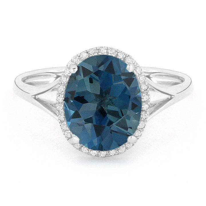 Beautiful Hand Crafted 14K White Gold 8x10MM London Blue Topaz And Diamond Essentials Collection Ring