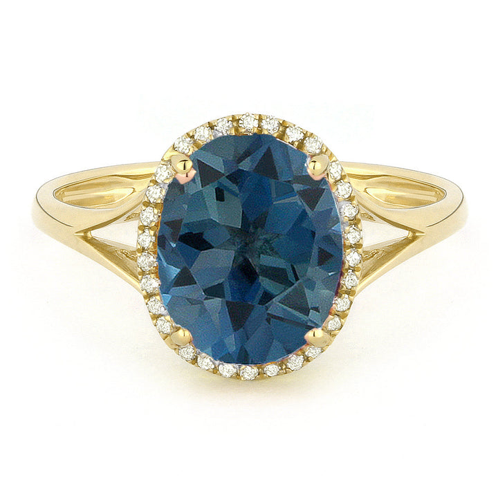 Beautiful Hand Crafted 14K Yellow Gold 8x10MM London Blue Topaz And Diamond Essentials Collection Ring