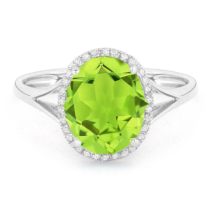 Beautiful Hand Crafted 14K White Gold 8x10MM Peridot And Diamond Essentials Collection Ring