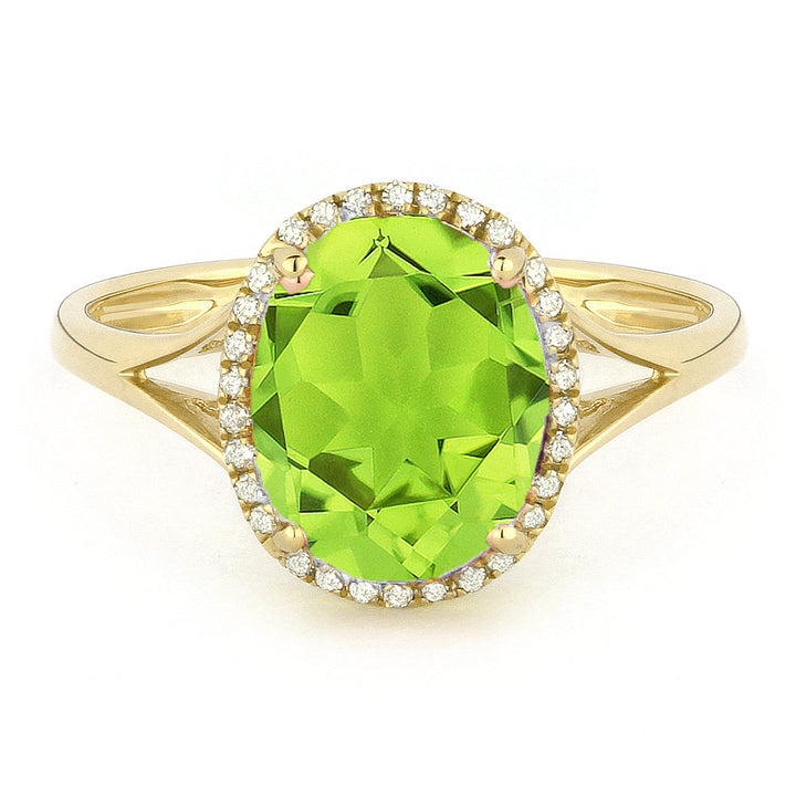 Beautiful Hand Crafted 14K Yellow Gold 8x10MM Peridot And Diamond Essentials Collection Ring
