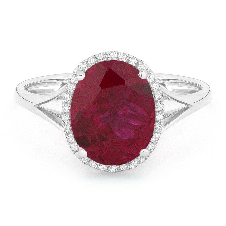 Beautiful Hand Crafted 14K White Gold 8x10MM Created Ruby And Diamond Essentials Collection Ring