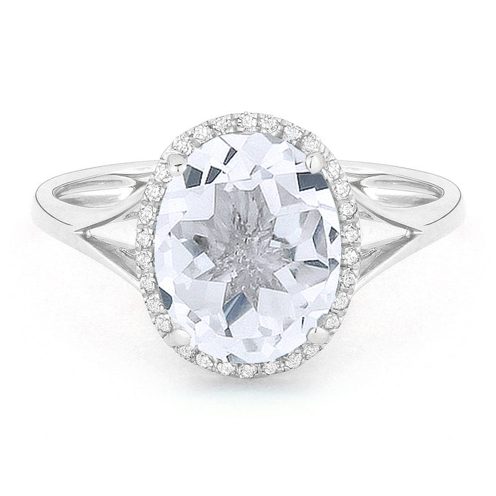 Beautiful Hand Crafted 14K White Gold 8x10MM White Topaz And Diamond Essentials Collection Ring