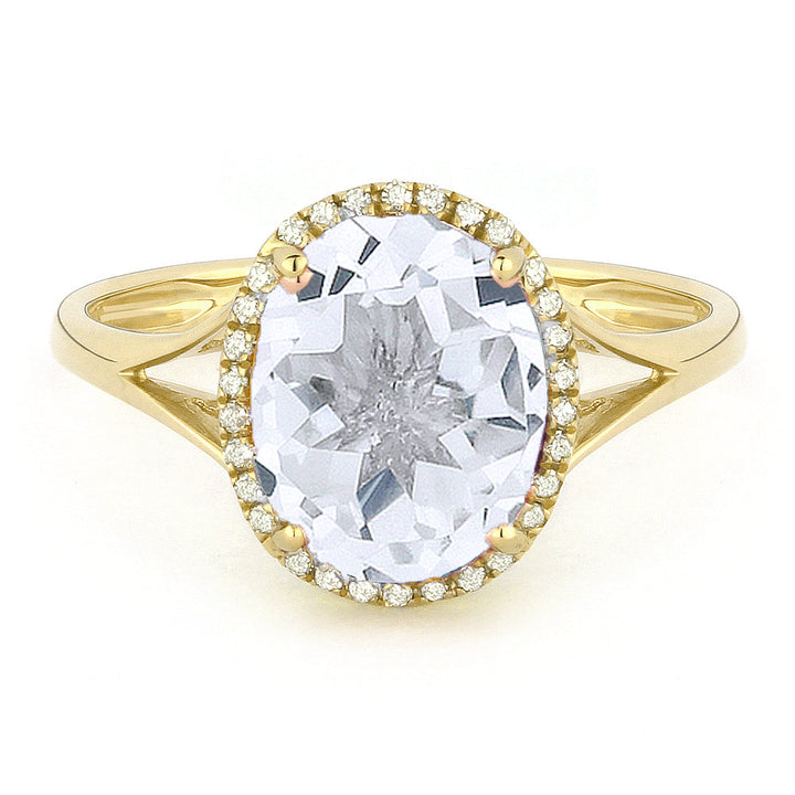 Beautiful Hand Crafted 14K Yellow Gold 8x10MM White Topaz And Diamond Essentials Collection Ring