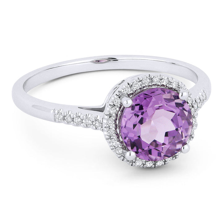 Beautiful Hand Crafted 14K White Gold 7MM Amethyst And Diamond Essentials Collection Ring