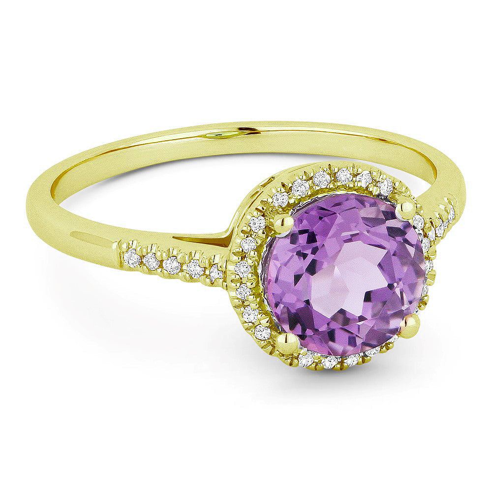 Beautiful Hand Crafted 14K Yellow Gold 7MM Amethyst And Diamond Essentials Collection Ring