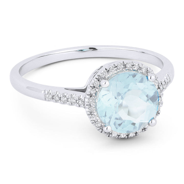 Beautiful Hand Crafted 14K White Gold 7MM Aquamarine And Diamond Essentials Collection Ring