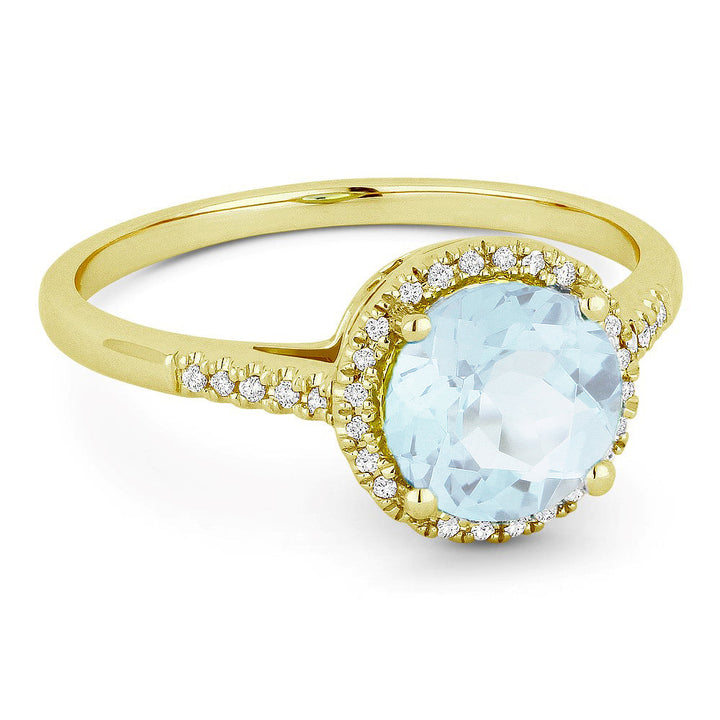 Beautiful Hand Crafted 14K Yellow Gold 7MM Aquamarine And Diamond Essentials Collection Ring