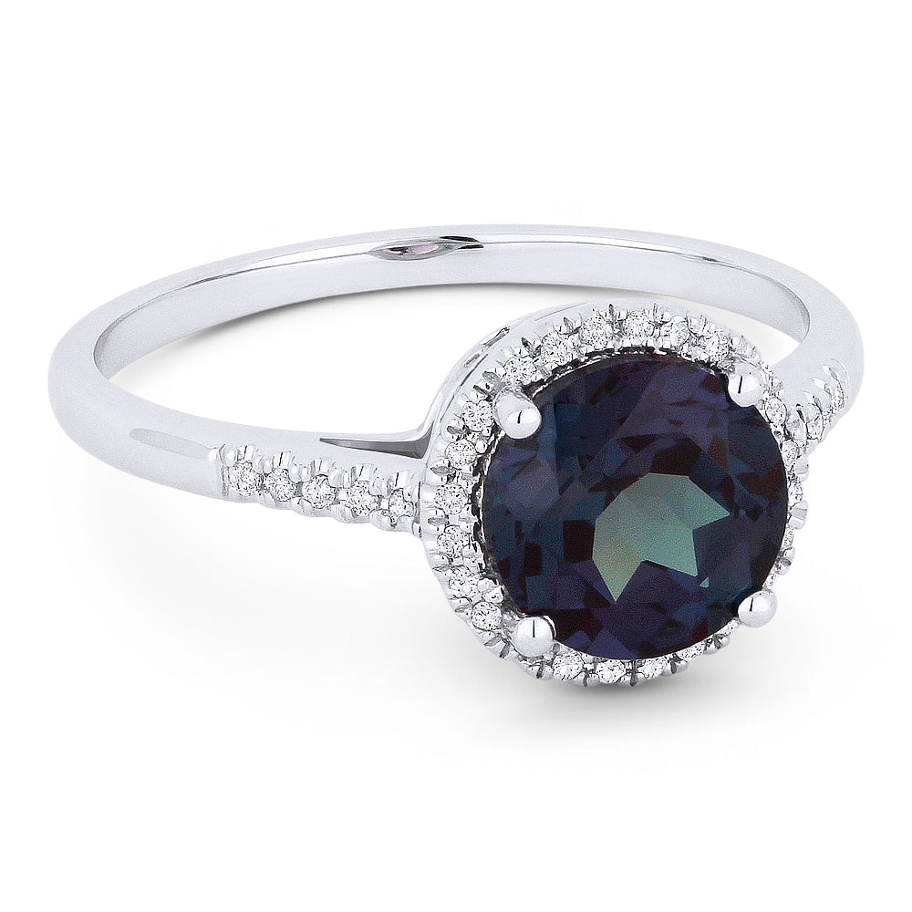 Beautiful Hand Crafted 14K White Gold 7MM Created Alexandrite And Diamond Essentials Collection Ring