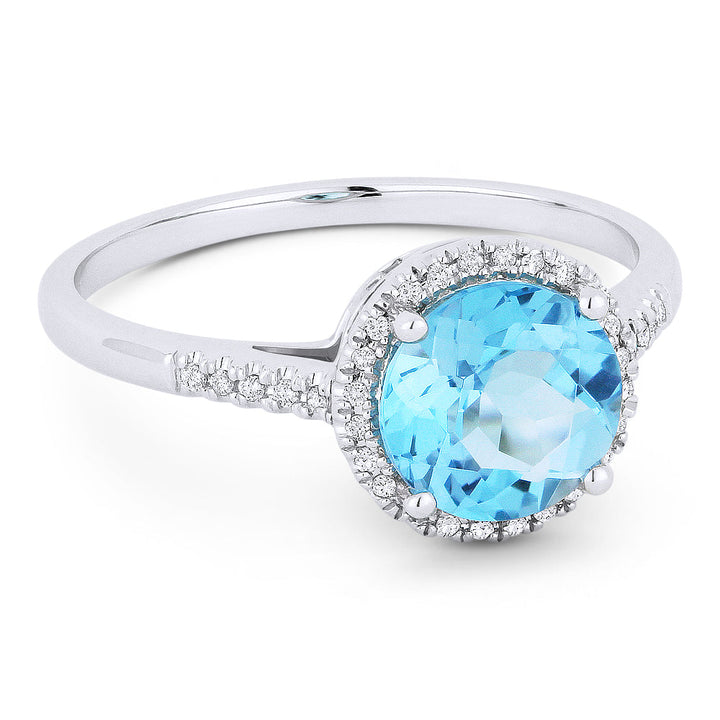 Beautiful Hand Crafted 14K White Gold 7MM Blue Topaz And Diamond Essentials Collection Ring