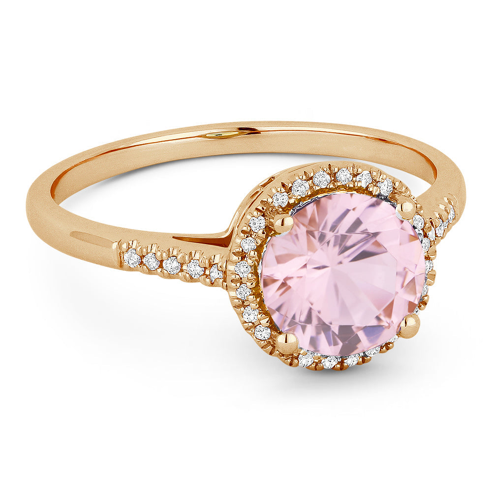 Beautiful Hand Crafted 14K Rose Gold 7MM Created Morganite And Diamond Essentials Collection Ring