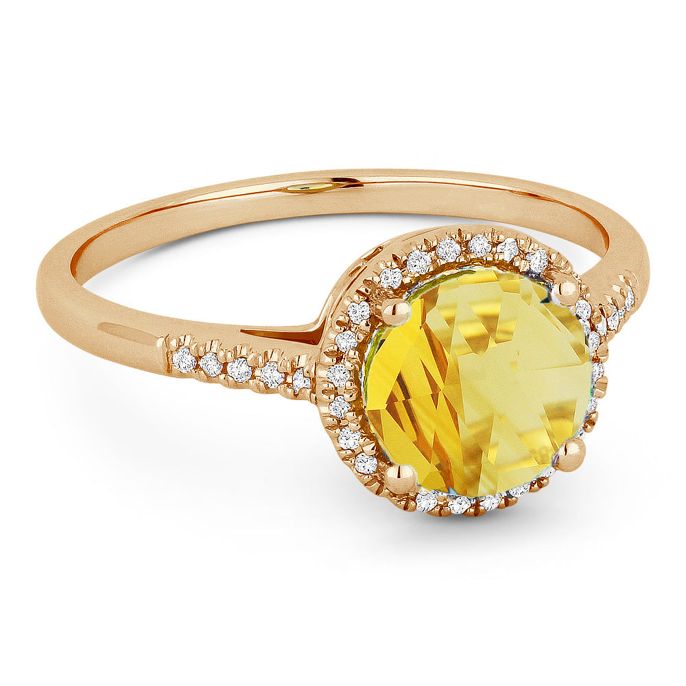 Beautiful Hand Crafted 14K Rose Gold 7MM Citrine And Diamond Essentials Collection Ring