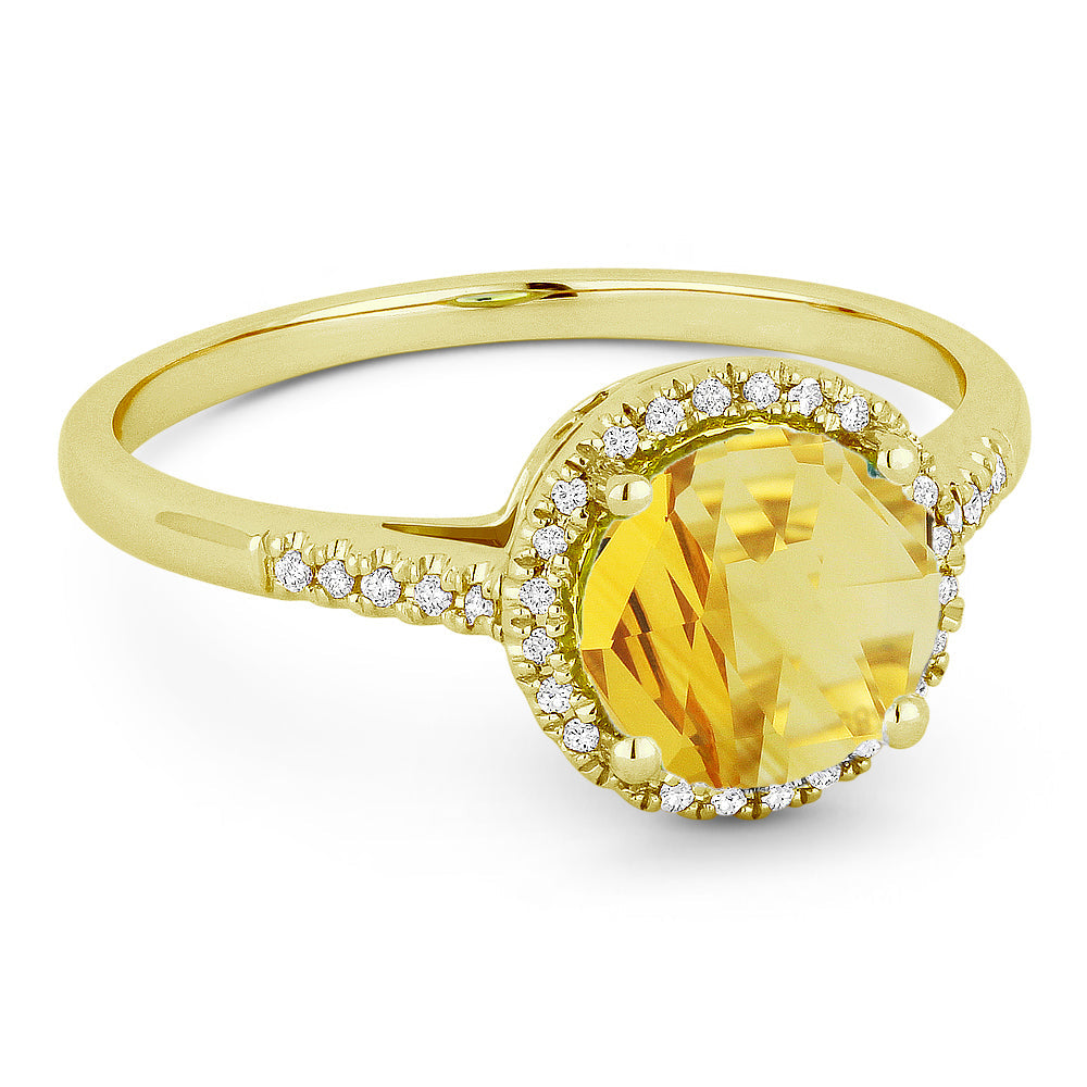 Beautiful Hand Crafted 14K Yellow Gold 7MM Citrine And Diamond Essentials Collection Ring