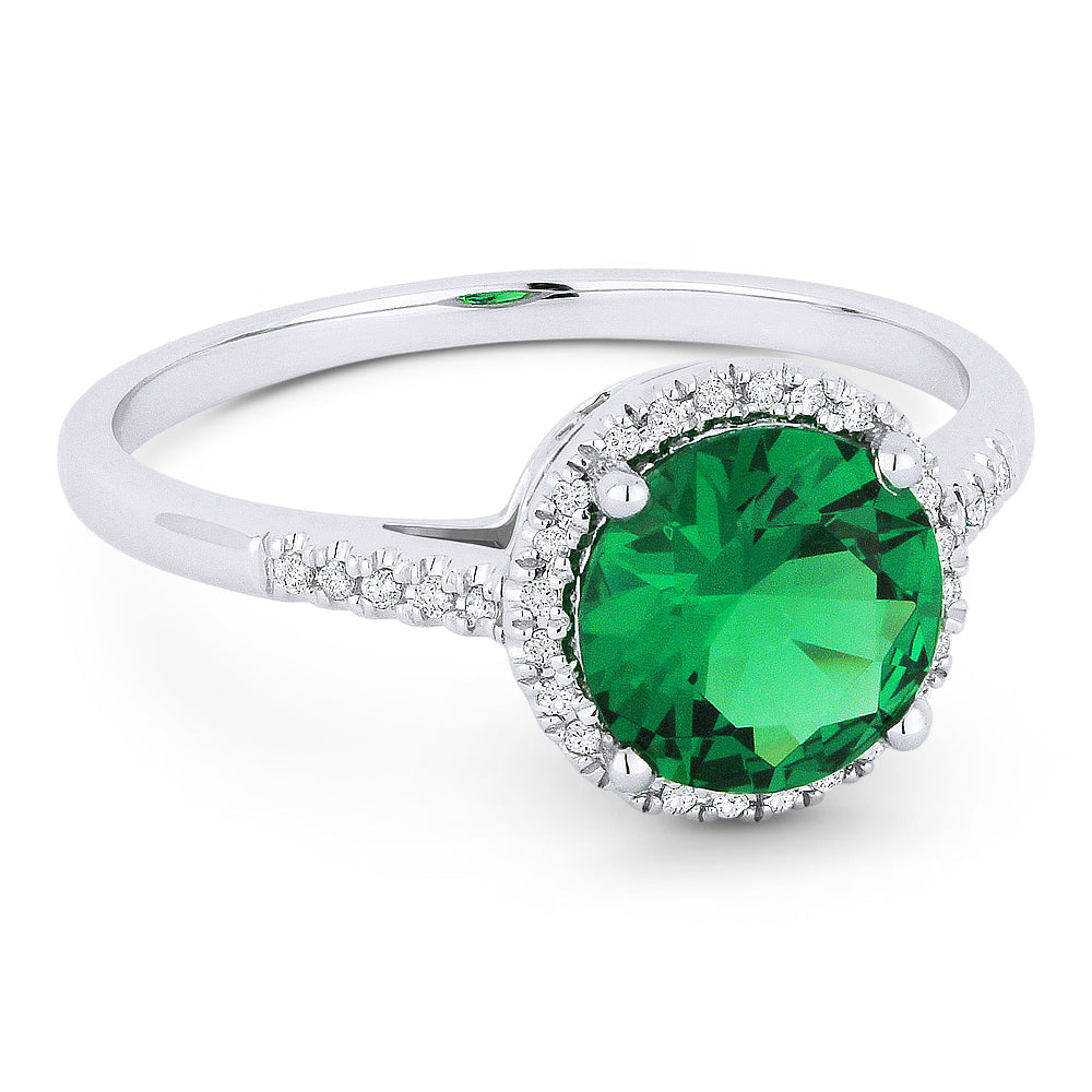 Beautiful Hand Crafted 14K White Gold 7MM Created Emerald And Diamond Essentials Collection Ring