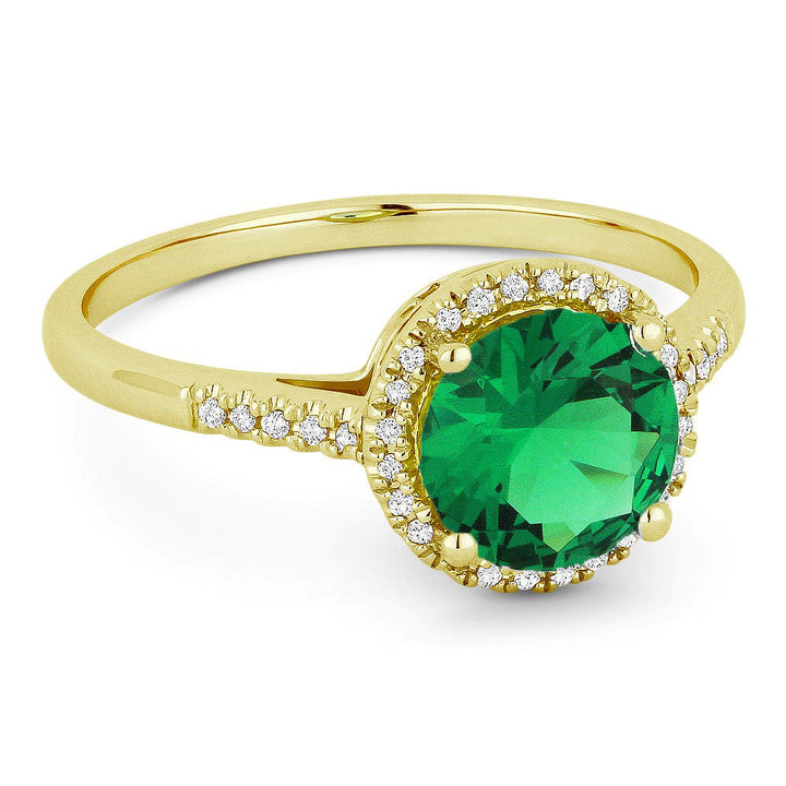 Beautiful Hand Crafted 14K Yellow Gold 7MM Created Emerald And Diamond Essentials Collection Ring
