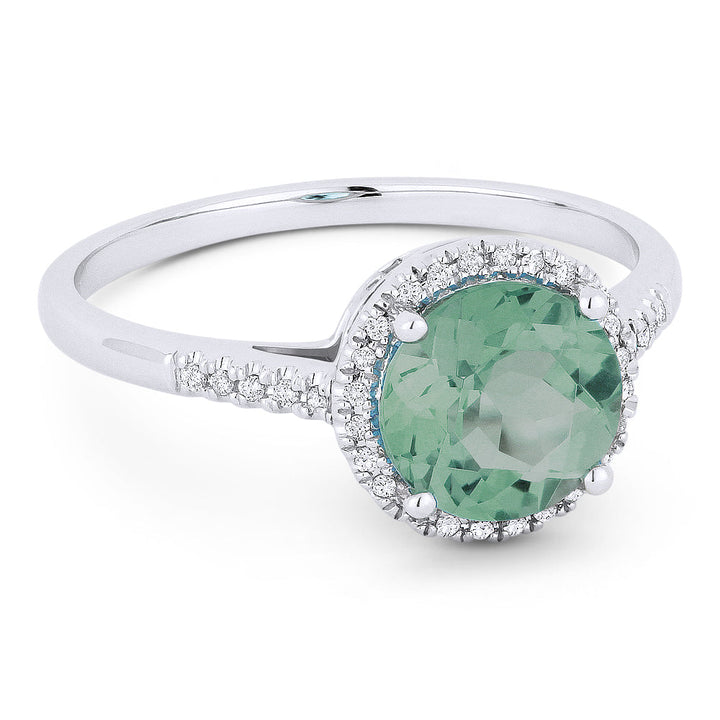 Beautiful Hand Crafted 14K White Gold 7MM Created Green Spinel And Diamond Essentials Collection Ring
