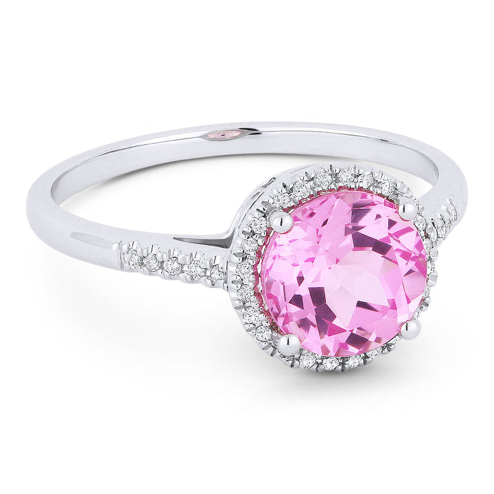 Beautiful Hand Crafted 14K White Gold 7MM Created Pink Sapphire And Diamond Essentials Collection Ring