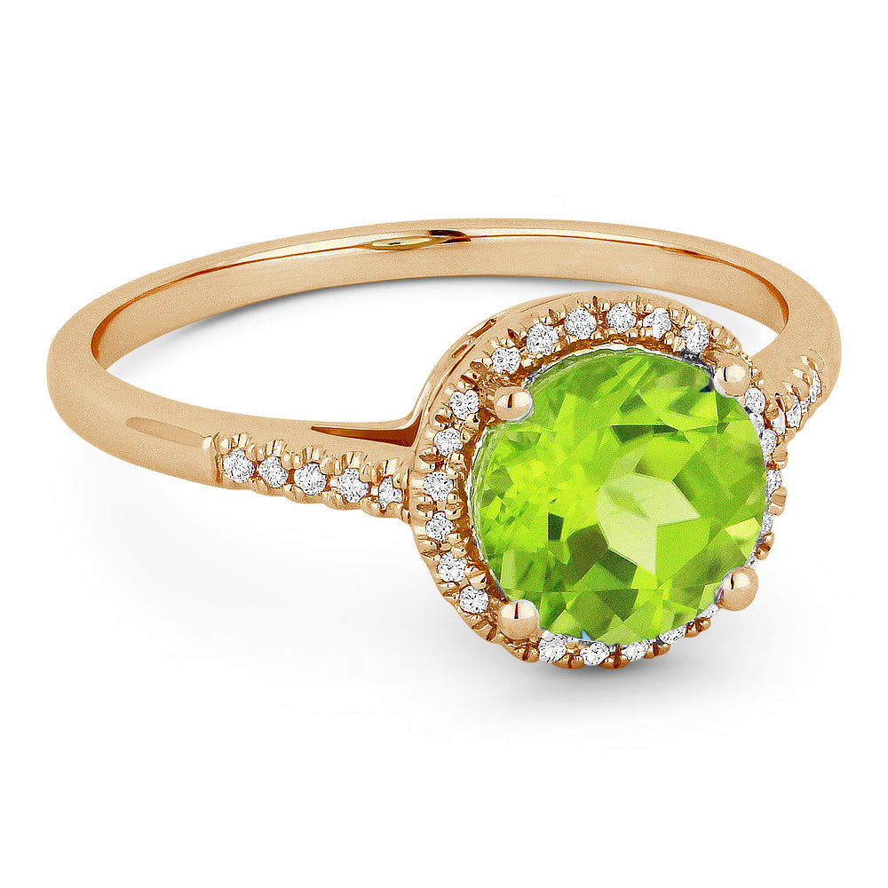 Beautiful Hand Crafted 14K Rose Gold 7MM Peridot And Diamond Essentials Collection Ring