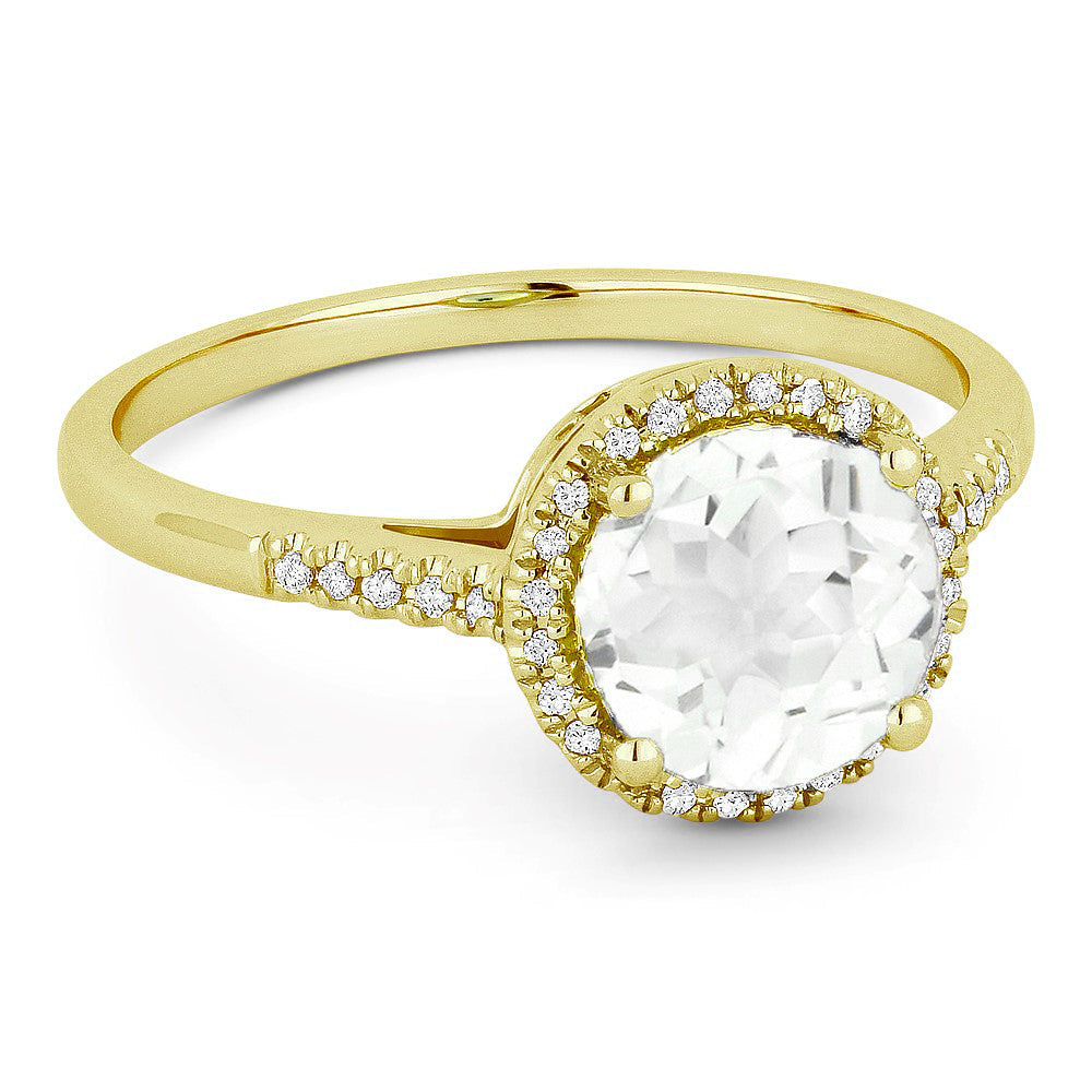 Beautiful Hand Crafted 14K Yellow Gold 7MM White Topaz And Diamond Essentials Collection Ring