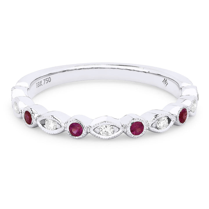 Beautiful Hand Crafted 14K White Gold 2MM Ruby And Diamond Arianna Collection Ring