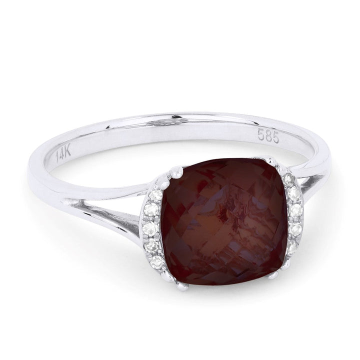 Beautiful Hand Crafted 14K White Gold 8MM Garnet And Diamond Essentials Collection Ring