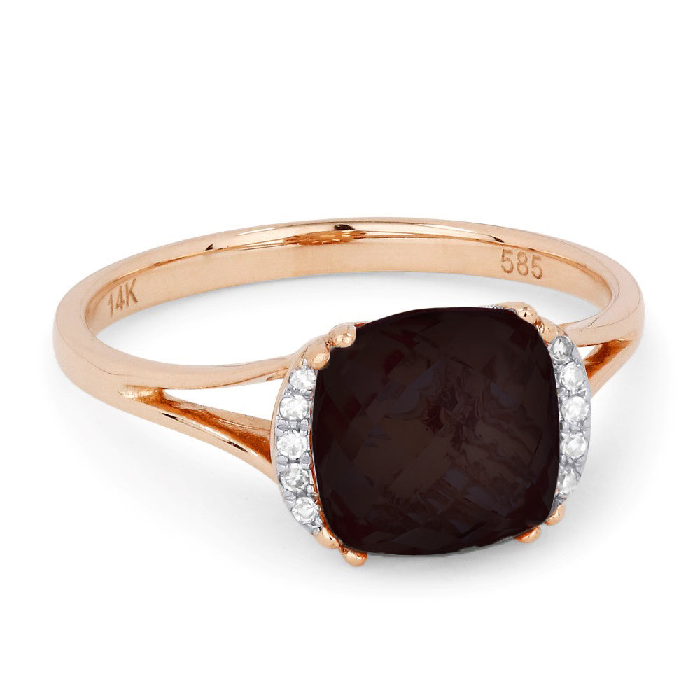 Beautiful Hand Crafted 14K Rose Gold 8MM Smokey Topaz And Diamond Essentials Collection Ring