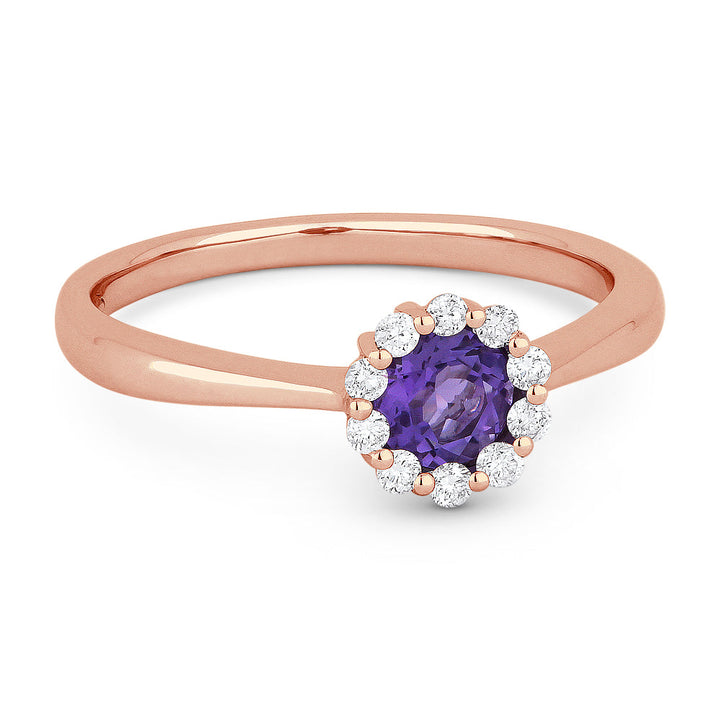 Beautiful Hand Crafted 14K Rose Gold 4MM Amethyst And Diamond Essentials Collection Ring