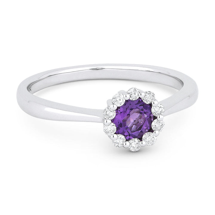 Beautiful Hand Crafted 14K White Gold 4MM Amethyst And Diamond Essentials Collection Ring