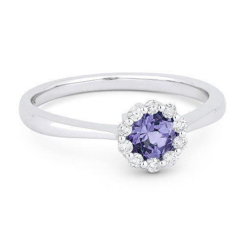 Beautiful Hand Crafted 14K White Gold 4MM Created Alexandrite And Diamond Essentials Collection Ring