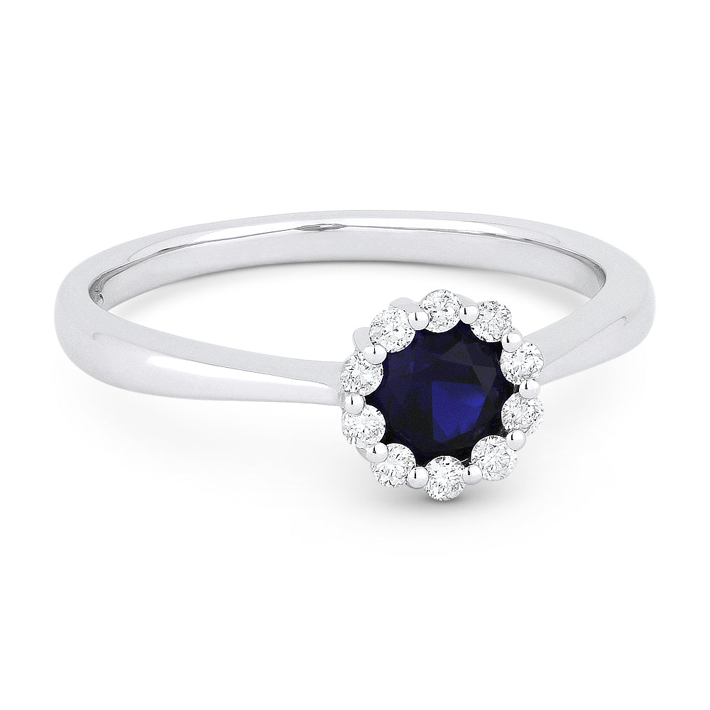 Beautiful Hand Crafted 14K White Gold 4MM Created Sapphire And Diamond Essentials Collection Ring
