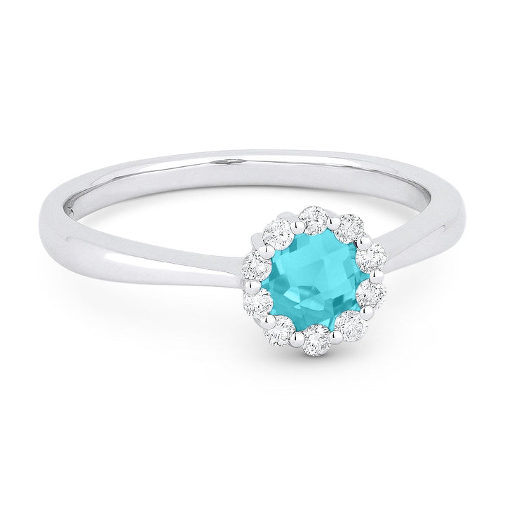 Beautiful Hand Crafted 14K White Gold 4MM Created Tourmaline Paraiba And Diamond Essentials Collection Ring