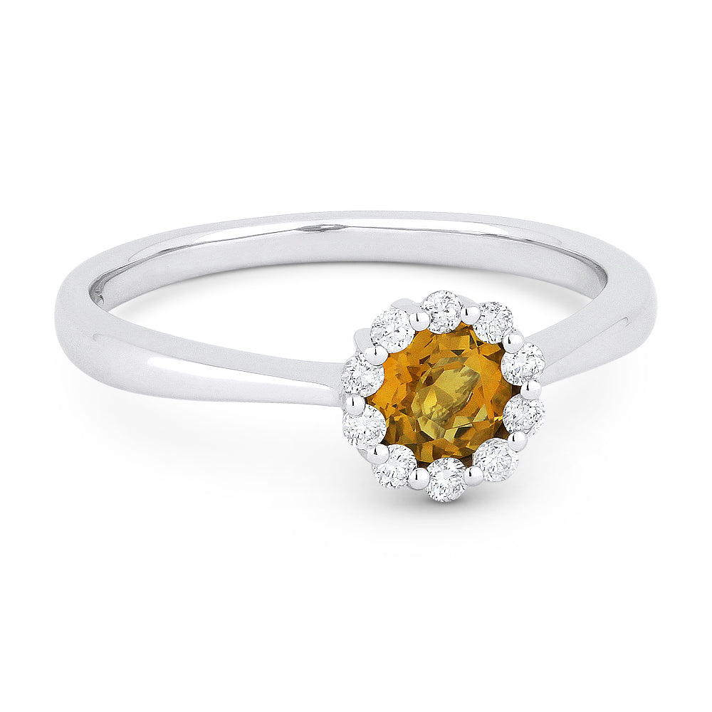 Beautiful Hand Crafted 14K White Gold 4MM Citrine And Diamond Essentials Collection Ring