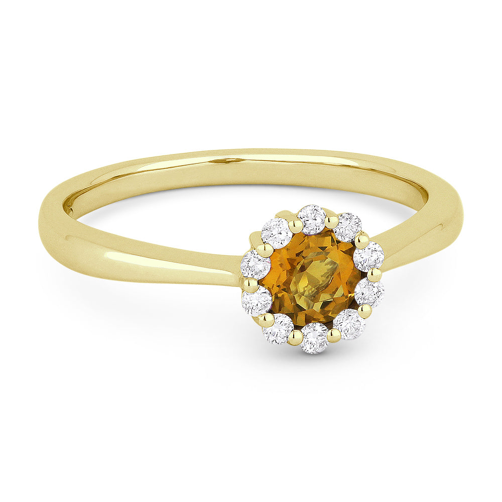 Beautiful Hand Crafted 14K Yellow Gold 4MM Citrine And Diamond Essentials Collection Ring
