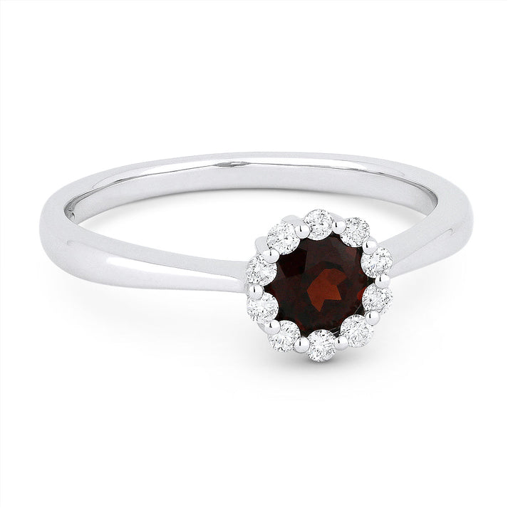 Beautiful Hand Crafted 14K White Gold 4MM Garnet And Diamond Essentials Collection Ring