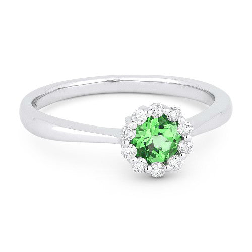 Beautiful Hand Crafted 14K White Gold 4MM Created Emerald And Diamond Essentials Collection Ring