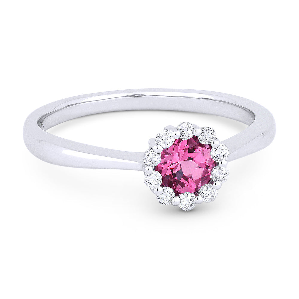 Beautiful Hand Crafted 14K White Gold 4MM Created Pink Sapphire And Diamond Essentials Collection Ring
