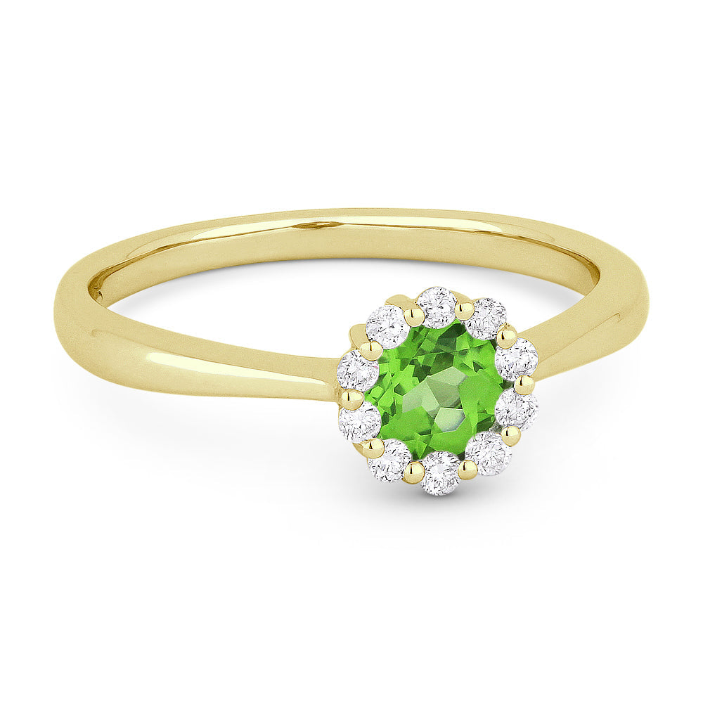 Beautiful Hand Crafted 14K Yellow Gold 4MM Peridot And Diamond Essentials Collection Ring