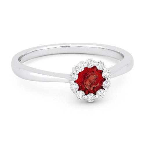 Beautiful Hand Crafted 14K White Gold 4MM Created Ruby And Diamond Essentials Collection Ring