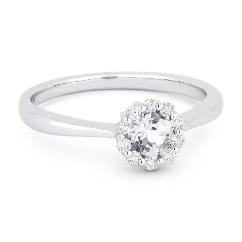 Beautiful Hand Crafted 14K White Gold 4MM White Topaz And Diamond Essentials Collection Ring