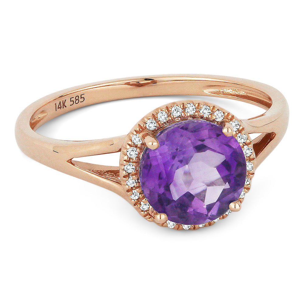 Beautiful Hand Crafted 14K Rose Gold 7MM Amethyst And Diamond Eclectica Collection Ring