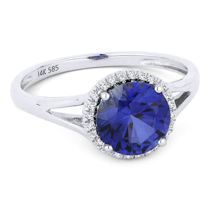 Beautiful Hand Crafted 14K White Gold 7MM Created Sapphire And Diamond Eclectica Collection Ring